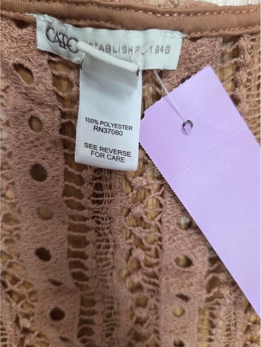 Cato Women 18/20 Blush Pink Crochet Lace Duster Vest Boho Festival Long Cardigan - Picture 8 of 9